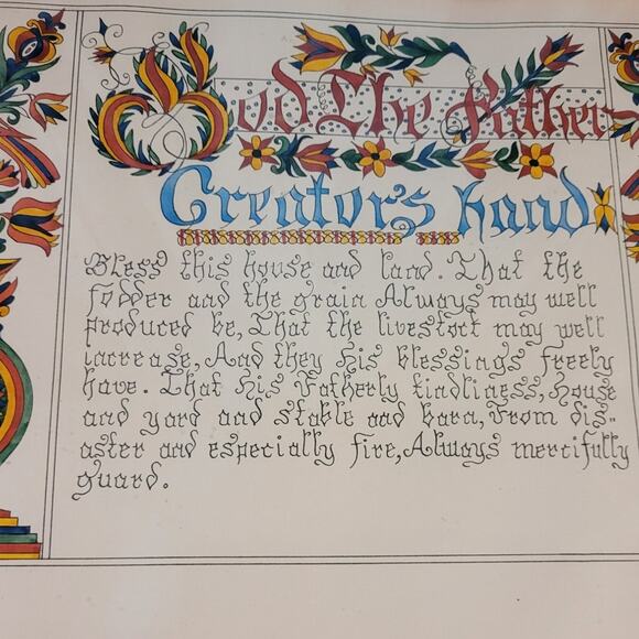 Vntg Mid-Century Louise God the Father’s Hand Framed Folk Art Prayer 15x11 Amish - Picture 2 of 8